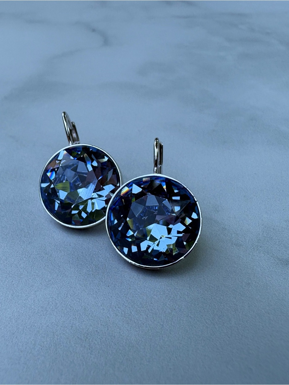 Swarovski BELLA Blue Round Crystal Drop Earrings